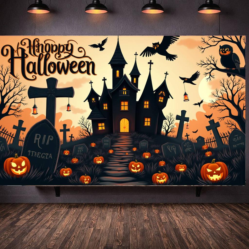 Party Backdrop Haunted House Halloween Banner Scary Decor Pumpkin Decoration Haunted House Banner For Halloween Party Party
