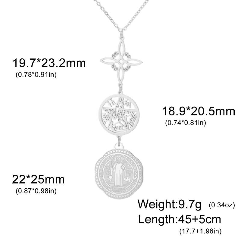 Collana Pendente Pentagramma di San Benedetto e Nodo della Strega in Acciaio Inossidabile