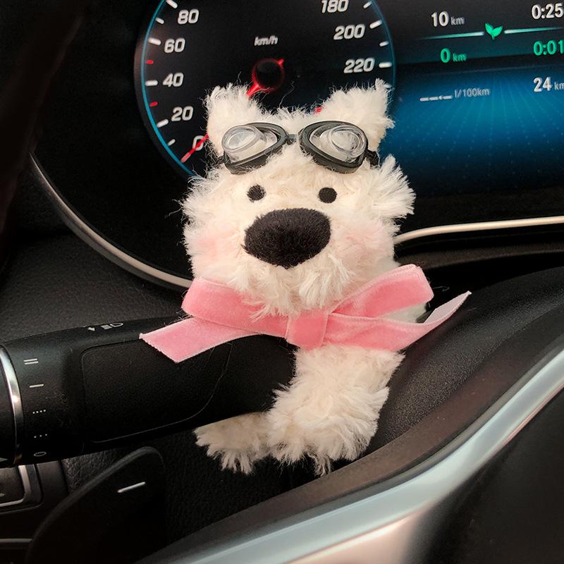 Car Wiper Turn Signal Switch Decoration,Puppy Plush Doll Clutch Decor,kawaii Dog Car Wiper Doll Car Interior Accessories
