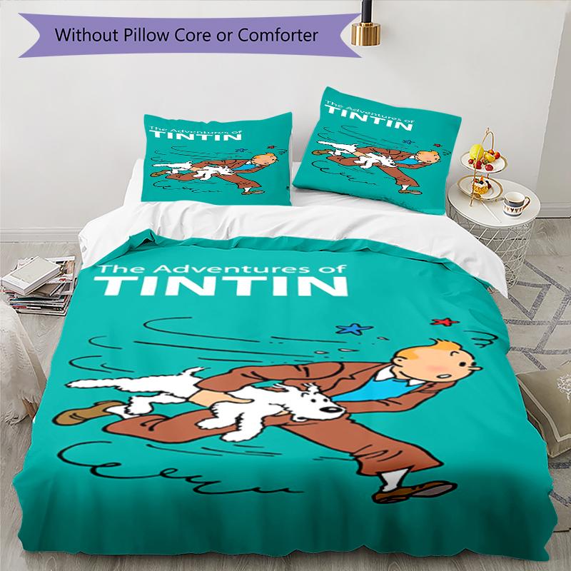 Juego de Ropa de Cama de 3 Piezas Las Aventuras de Tintín Cierre de Funda Nórdica Incluye 1 Funda Nórdica y 2 Fundas de Almohada, Suave y Cómodo para Todas las Estaciones.