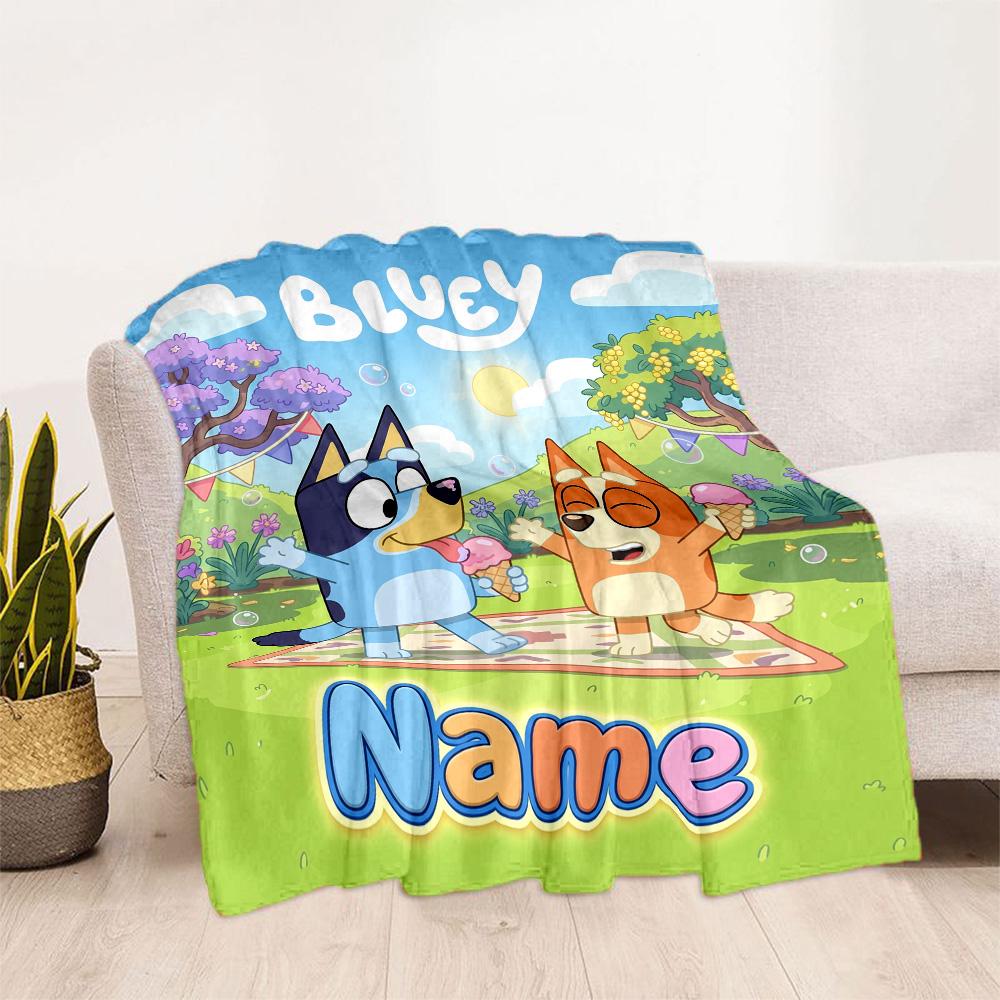 Bluey Cat Adventure Customize Your Name Blanket Throw Personalized Blanket Warmthful Decor for Bed Bedding Home Decor Picnics Four Seasons Multipurpos