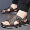Fashion 2025 Summer New Designer Leather Sandals for Men Solid Color Hallow Beach Shoes Male Dual-use Fashion Casual Slipper Shoes Man