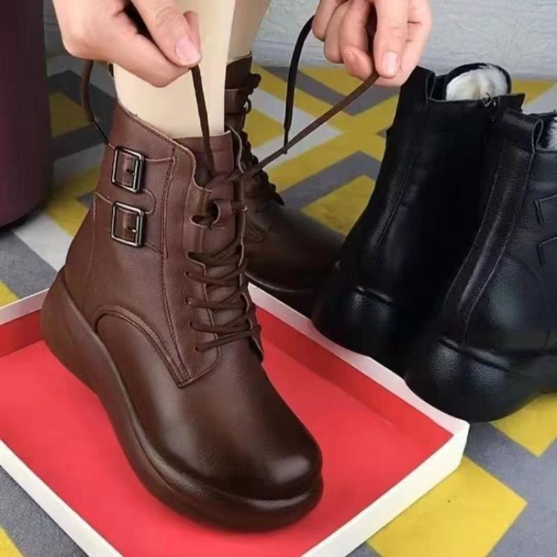 High-top Shoes, Short Boots, Women's Shoes, New Style, Soft Leather with Padding, Casual and Versatile Snow Boots