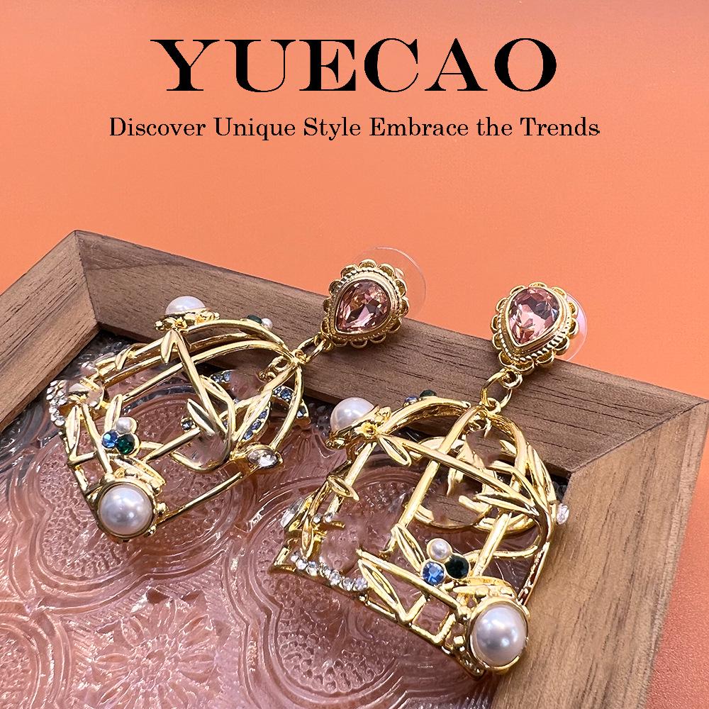 Gold-Plated 3D Hollow Birdcage Earrings: High-End Vintage Court Style for Women