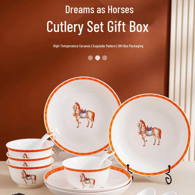 APLO Ceramic Dinnerware Set (2 Bowls, 2 Spoons)