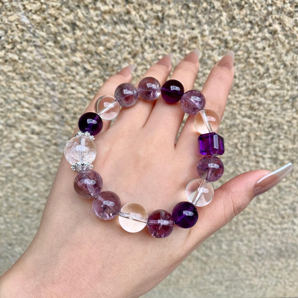 Nine Purple Fire Natural Amethyst Bracelet National Style Xiaohong Duobao Jewelry Original White Crystal Bracelet
