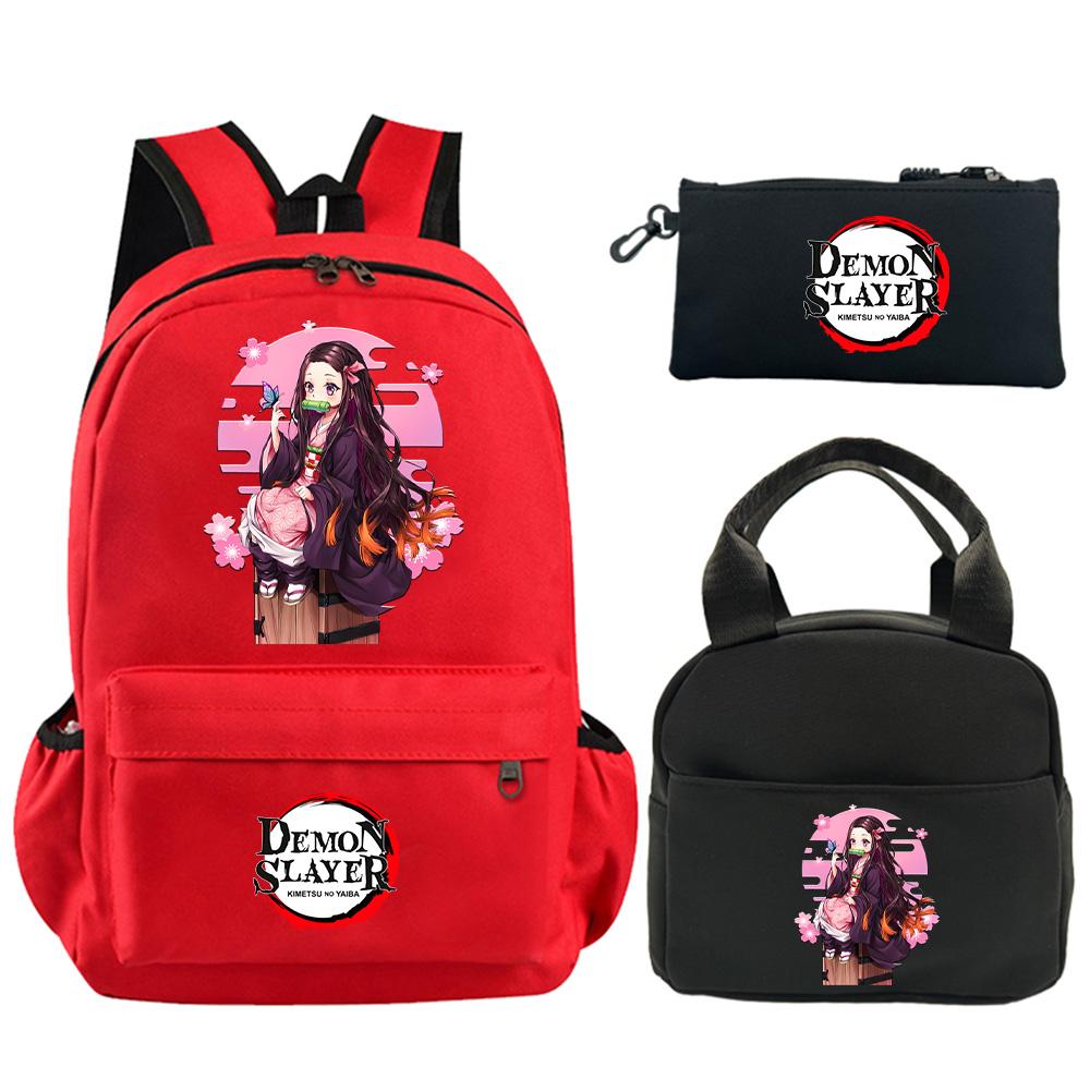 3Pcs/set Anime Demon Slayer Printed Backpack with Shoulder Bag Pencil Case for Teenager Student Boy Girl Large Capacity Waterproof Schoolbag Mochila