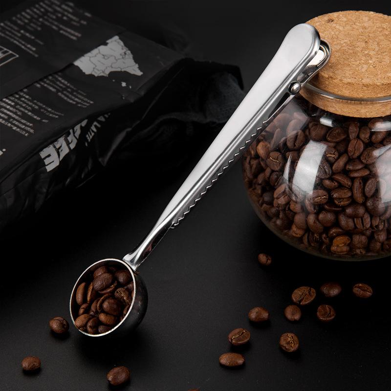 Stainless Steel Coffee Spoon Clip Measuring Spoon Gold Silver Coffee Tea Scoop Measure Spoon with Bag Clip Coffee Accessories