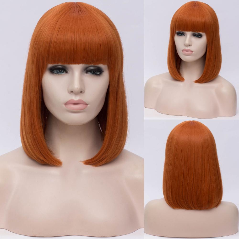 MSIWIGS Two Tones Bobo Cosplay Wigs Women Pink Blue Mixed Straight Wig with Bangs Short Synthetic Hair