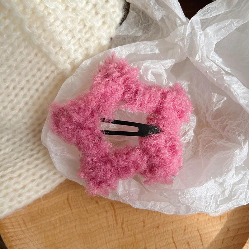 Fashion Y2k Cute Sweet Candy Color Plush Furry Star Hair Clips For Women Girls Trendy BB Clip Hairpin Barrettes Hair Accessories