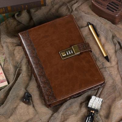 Retro PU Leather A5 Notebook with Lock: Password-Protected Student Planner and Daily Diary