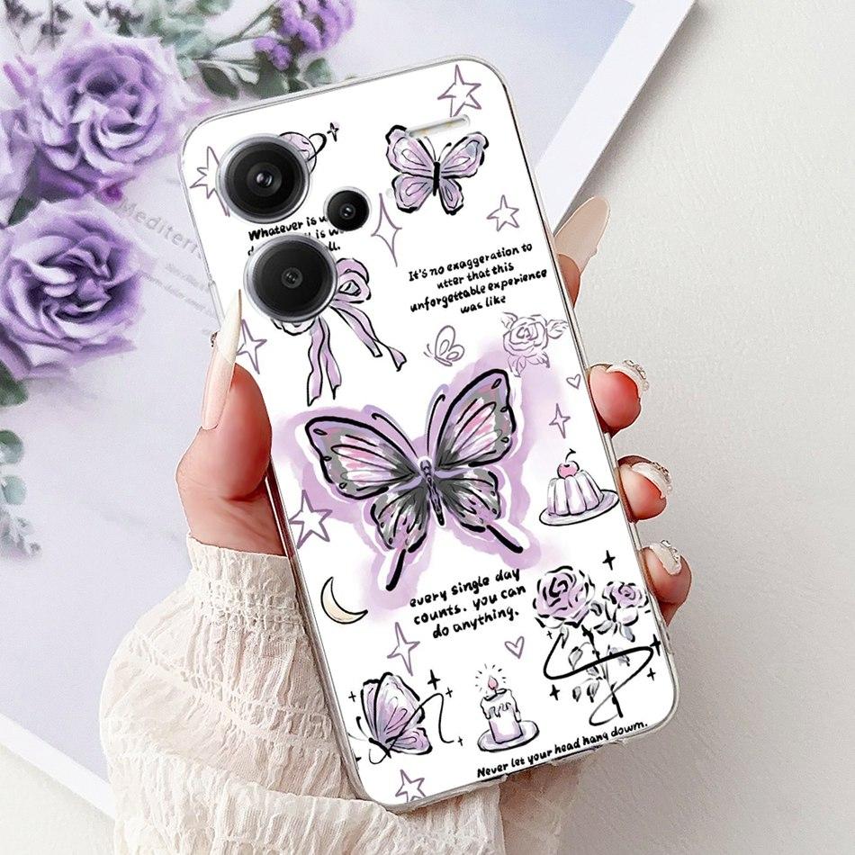 For Xiaomi Redmi Note 13 Pro Plus 5G Phone Case Redmi Note13 13 Pro 13 Pro+ 5G Elegant Floral Cat Soft Silicone Clear TPU Cases