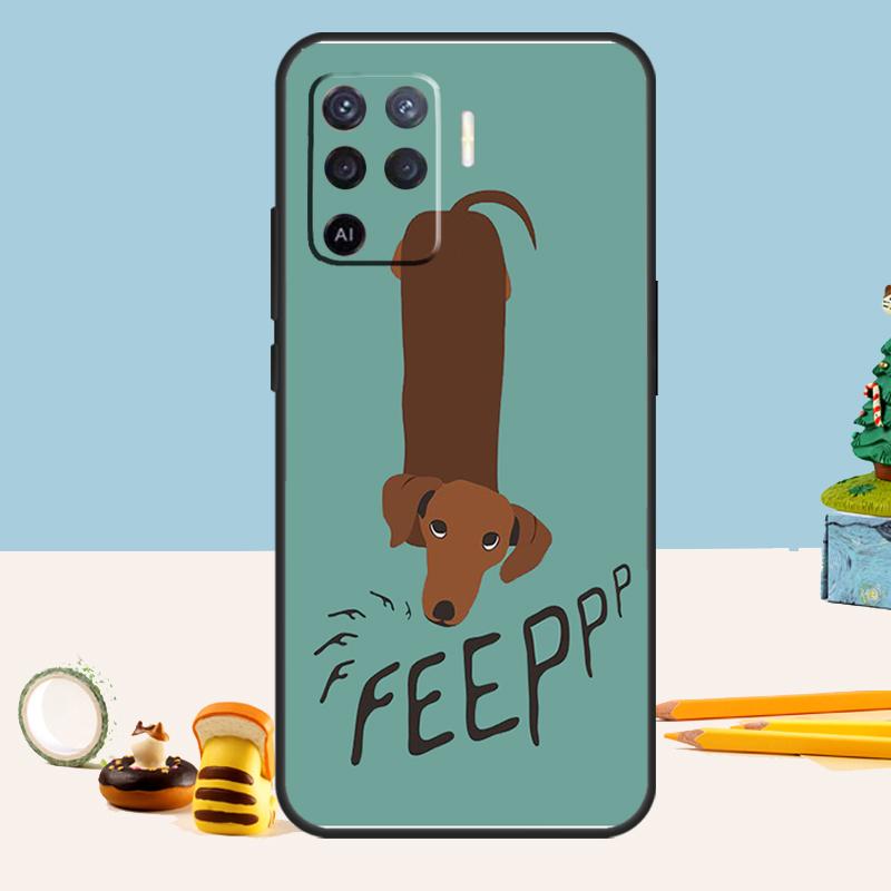 Cartoon Dachshund Sausage Dog Case For Oppo A80 A60 A40 A15 A16 A17 A57 A94 A74 A54 A76 A96 A18 A38 A58 A78 A98 A5 A6 Pro