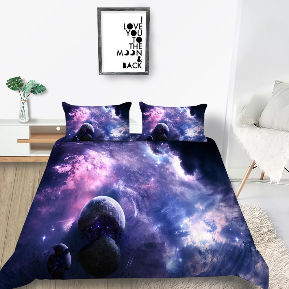 Star Printing Bedding Single Double Bed Full Size 3D Microfiber Universe Printing Pillowcase and Quilt Cover 2/3 Comfortable Home Decoration