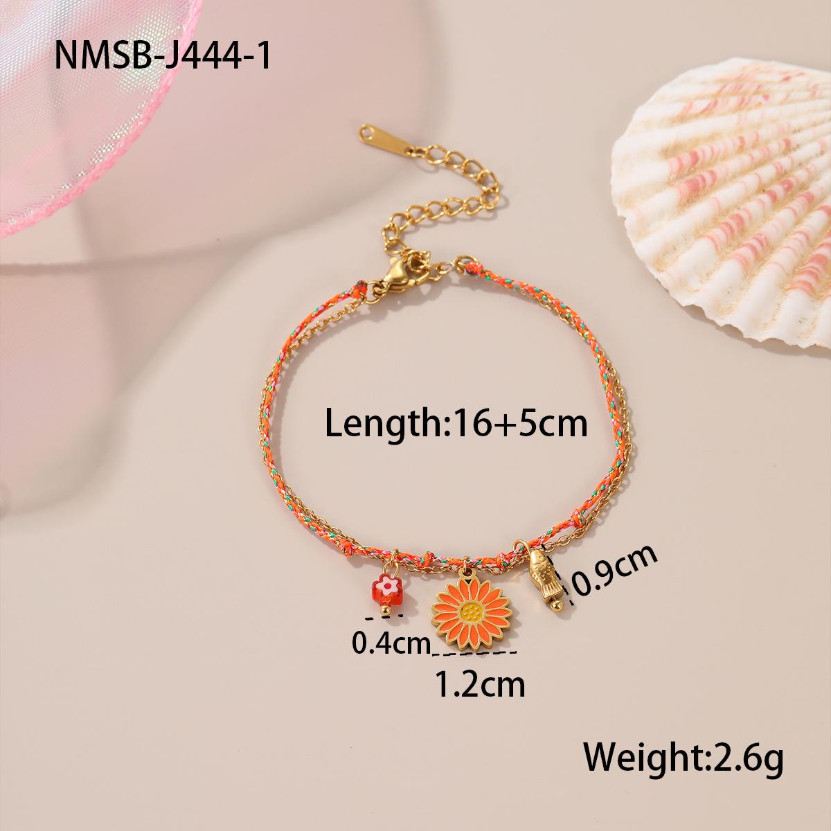 GEMCHIC Women s Summer Vacation Boho Colorful Woven Titanium Steel Daisy Flower Braided Bracelet