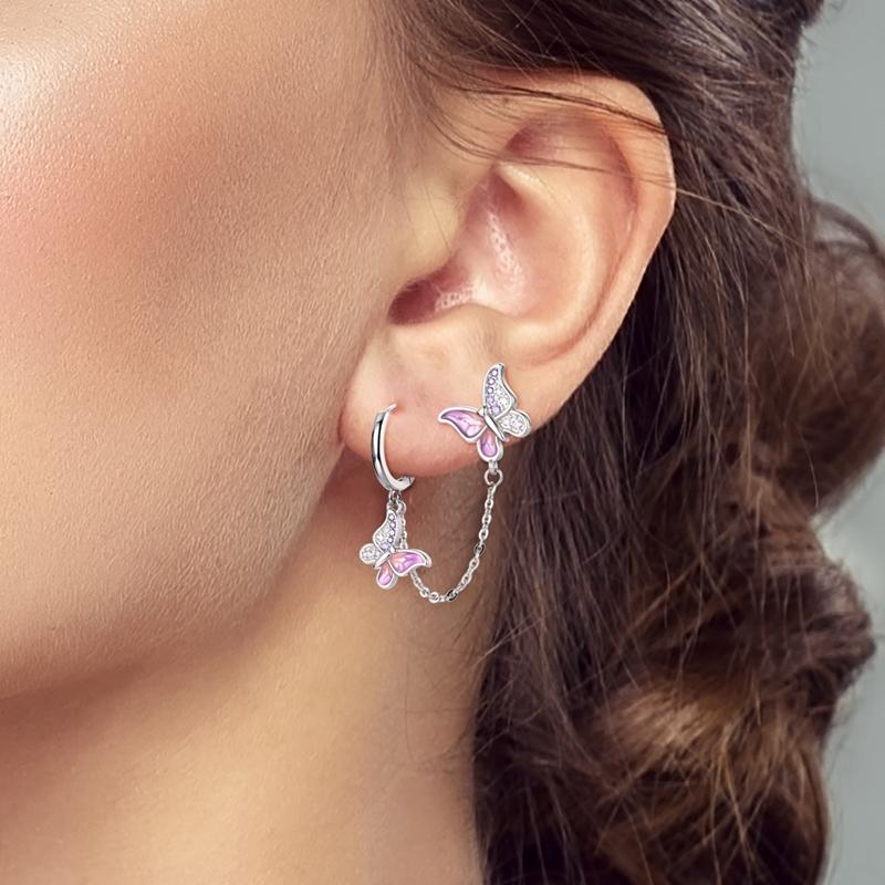 925 Silver Purple Butterfly Zircon Exquisite Earrings Suitable For Girls' Charming Jewelry Gifts