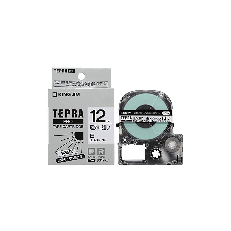 King Jim [Genuine] Tepra PRO Tape Cartridge, Outdoor-Resistant Label, 12mm White Label/Black Text, 7m Length, SS12KV