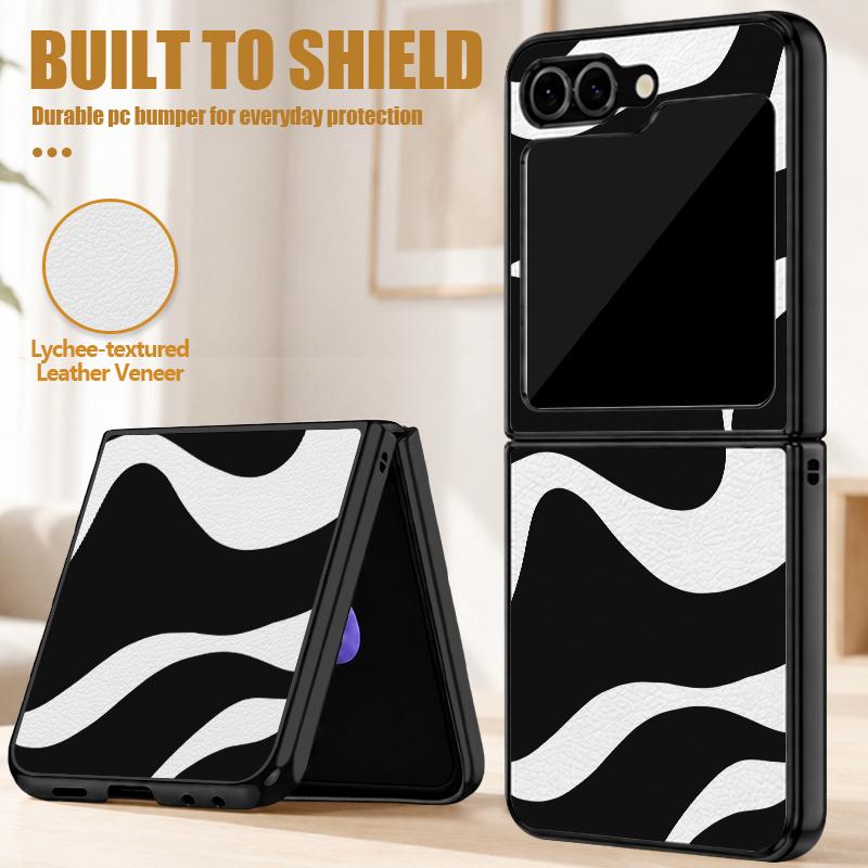 Fashion Striped Duck Heart Case For Samsung Z Flip 8 7 FE 6 5 4 Hybrid Leather Skin Hard PC Bumper Cover For Galaxy Z Flip8 Flip7 Flip6 Flip5