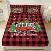 3pcs red checkered Christmas truck print coreless bed sheet set multi size bedcover bedroom bedding decoration machine washable