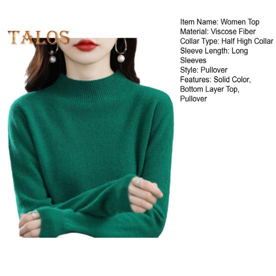 Genser for kvinner Langermet Genser med middels krage Myk Stretchy Ensfarge Strikket topp med bunnlag for daglig bruk