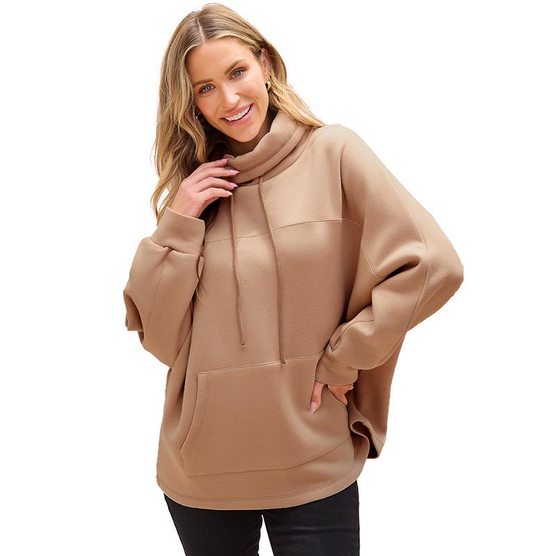 

Shiying Women s Winter High Neck Solid Color Pullover Sweatshirt - Casual, Loose Slimming, European & American Style, Long Sleeve. S хаки