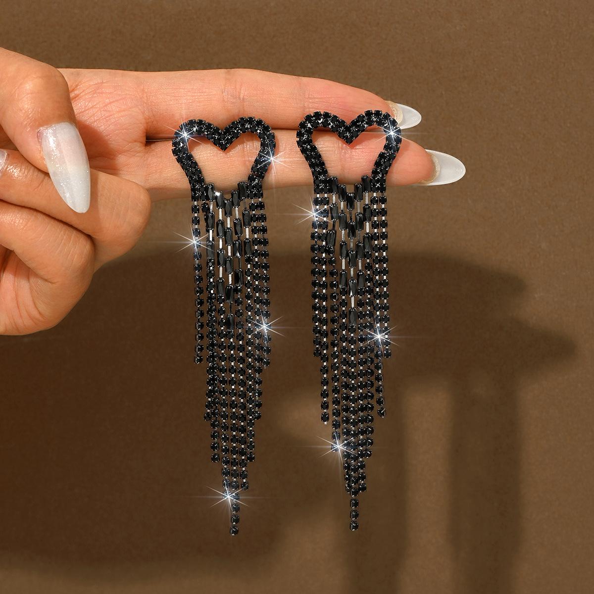 Long Diamond-Encrusted Tassel Earrings Women S Super Exaggerated Full Diamond Butterfly Love Stud Earrings Super Flash Earrings