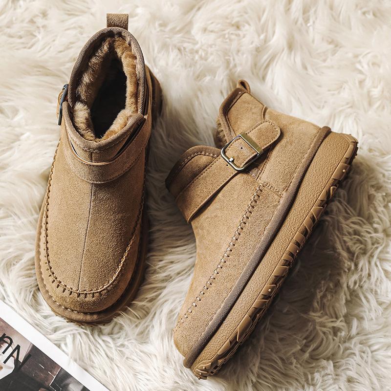 Winter New Buckle Snow Boots Piled and Thickened Warm Trendy Cotton Shoes Thick-soled Cold-resistant Bread Shoes