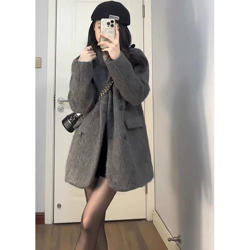 Women's Korean Mid-Length Loose Woolen Coat - Elegant Autumn/Winter Jacket