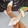 Fashion Zapatos De Mujer Lady Fashion Pointed Toe Beige High Quality Spring Buckle Strap Square Heel Shoes Lady Classic Heel Shoes