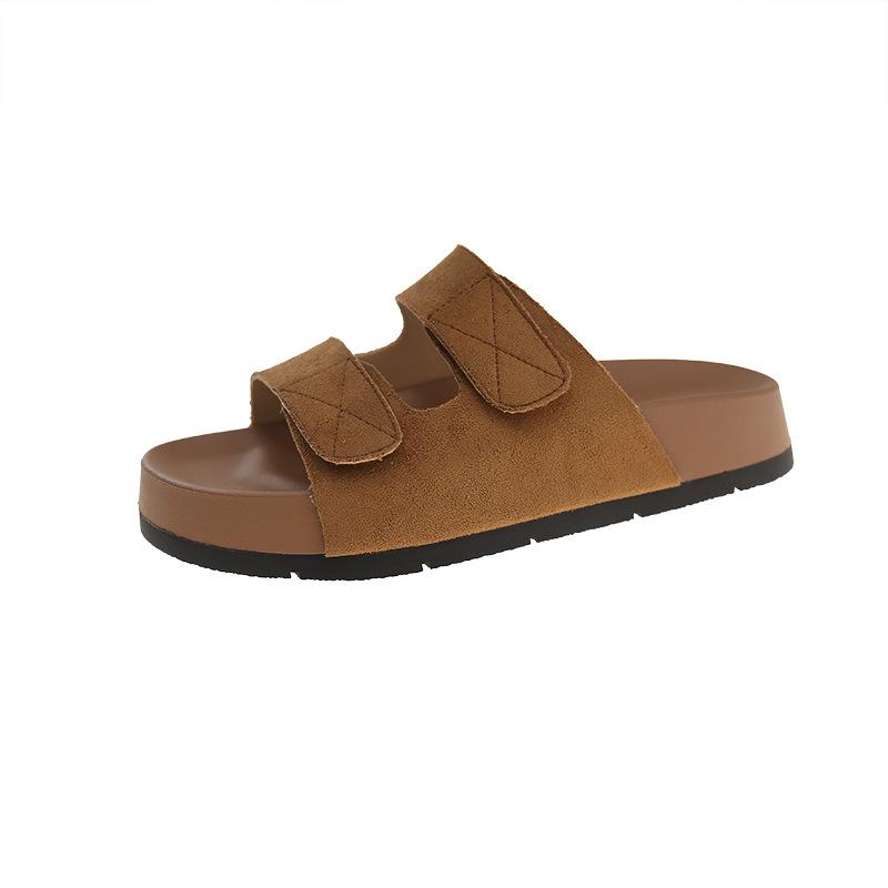 Soft-soled retro platform slippers women's summer 2025 new fashion one-word Velcro outer wear premium sandals