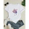 European Size Plus Size, Whimsical Fairy Graphic Women's T-Shirt - Casual Black Short Sleeve Round Neck, Stretchy Blend, Embossed Floral