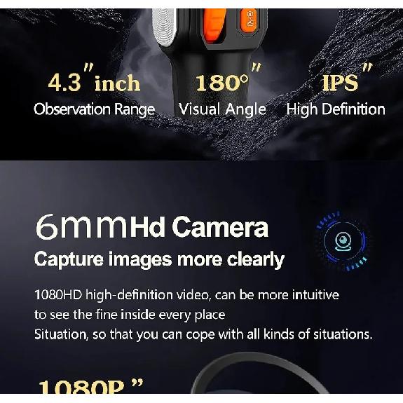 360 ° Rotating Dual-lens Endoscope, 3.9/6.0MM 5-inch IPS Endoscope Inspection Camera, Automotive Mechanical Industrial Endoscope