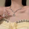 French Temperament Diamond-encrusted Water Drop Stud Earrings Necklace Collarbone Chain European and American Jewelry Set
