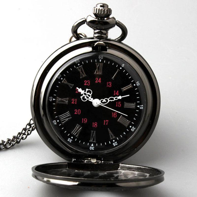 Large Black Decorative Romagna Double Display Pocket Watch Retro Necklace Men'S Alloy Pocket Watch