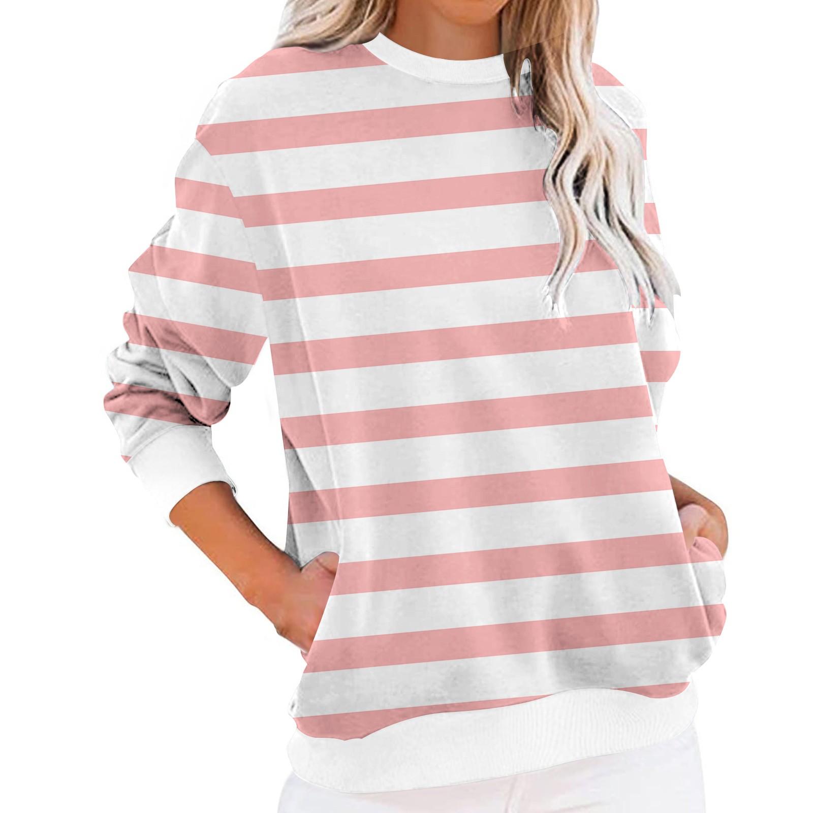 

Женский круглый вырез повседневный длинный рукав с карманом полосатый модный пуловер топ XXXL