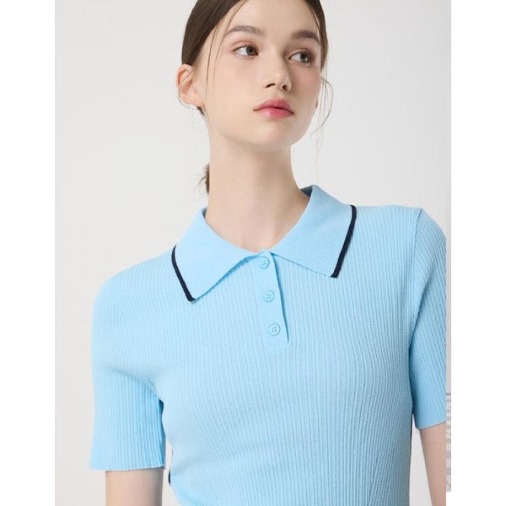 Cc Collect Slim Ribbed Collar Pullover C252ksk034