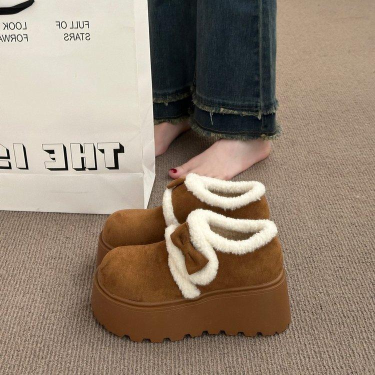 Retro Internet Celebrity Explosion Fleece Thickened Cotton Shoes Thick Sole Heightening Warm Fluffy Shoes