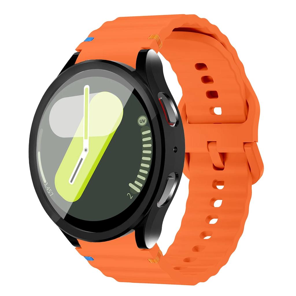 Boîtier+Bracelet pour Samsung Galaxy Watch7 40mm 44mm Bracelet en Silicone Bracelet Film de Protection d'Écran en Verre Trempé Coque Bumper en TPU