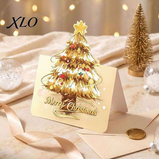 Blank Note Cards for Hand Written Blessings 10 Pcs 3D Christmas Tree Greeting Cards, Holiday Postcards Themed Base Bulk New Year, Winter Xmas