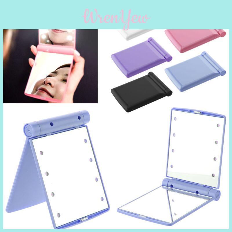 Makeup Folding Cosmetic Portable Compact Pocket Mirror With 8 Led Lamps Lights