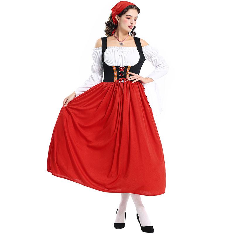 Medieval Farm Maid Outfit Munich Oktoberfest Dress Halloween Parent Child Adult Performance Costume