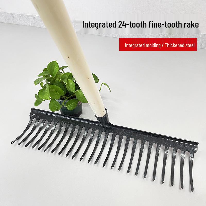 24-Tooth All-Steel Large Rake for Leaves, Dense Grass, and Soil Leveling
