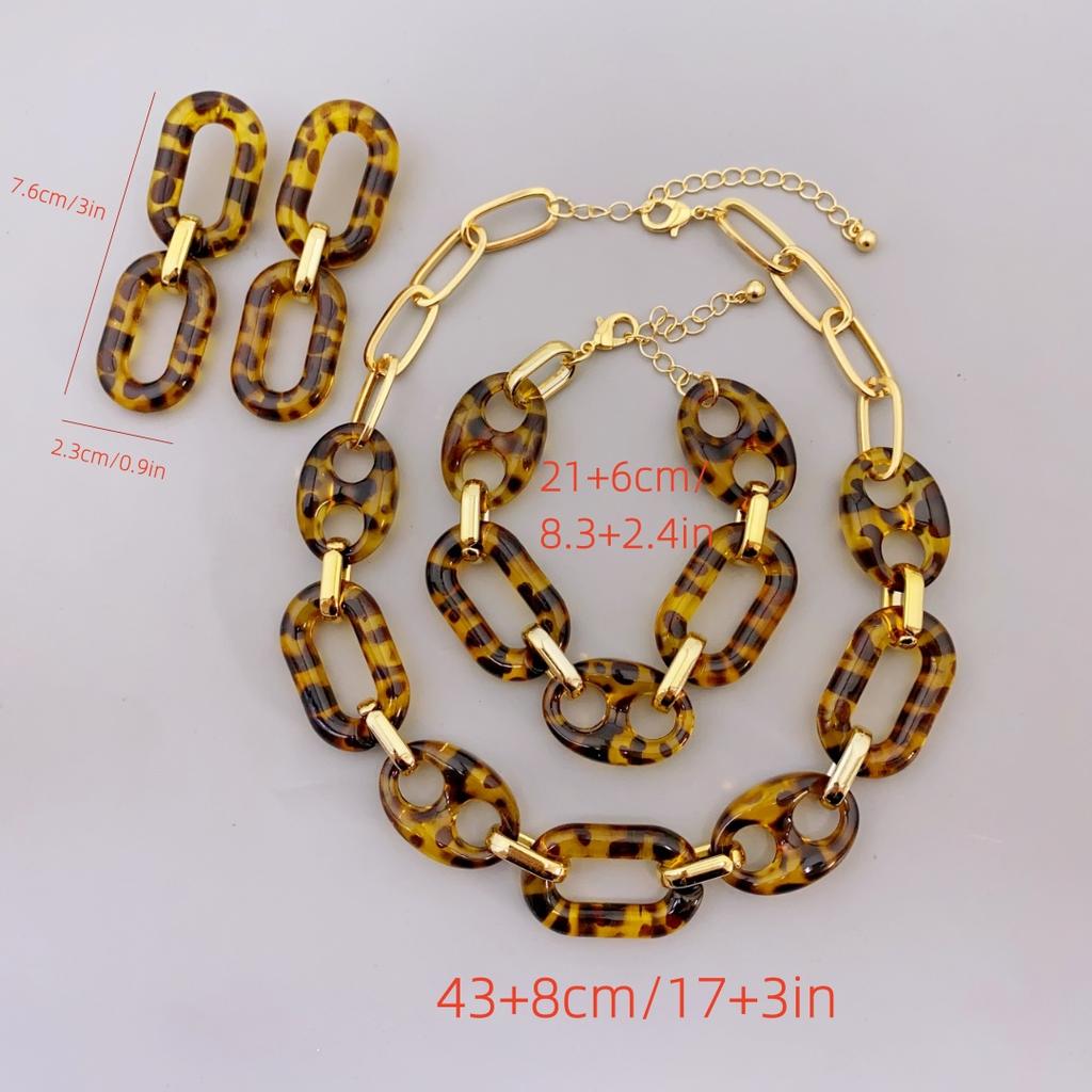 Fashionable Leopard Print Acrylic Amber Colored Necklace Bracelet Earring Set for Women's Daily Wear Jewelry Sets