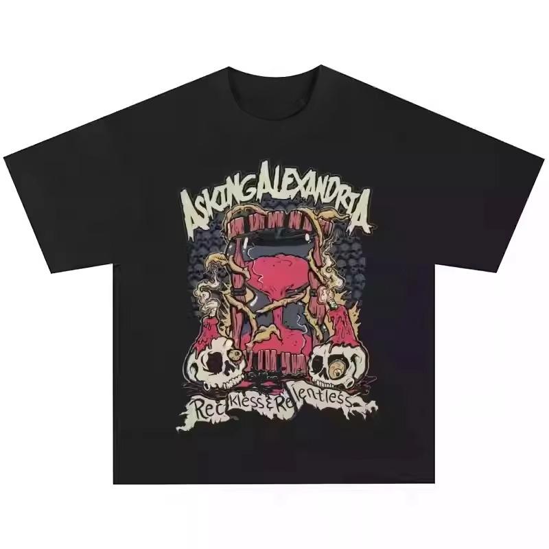 Streetwear Vintage Asking Alexandria Band British Metal Core Mens Summer Cotton Casual Short Sleeve T-Shirt Top Harajuku Hip Hop