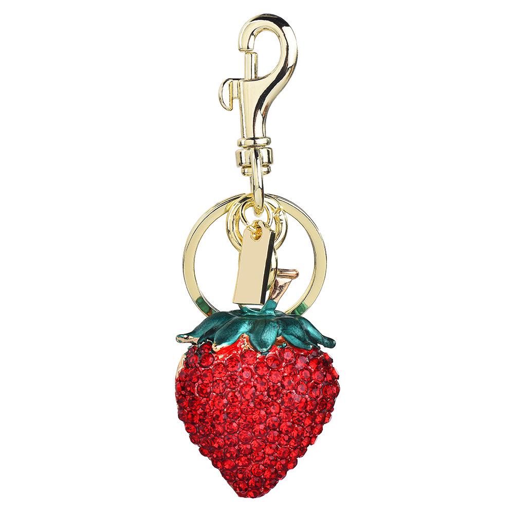 European & American Diamond Strawberry Pendant Metal Keychain