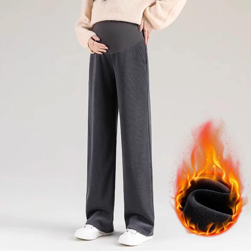 Pantalones de Pierna Ancha de Cintura Alta para Maternidad Tallas Grandes Primavera/Verano 2026 con Soporte Abdominal y Pierna Recta Forrados de Terciopelo