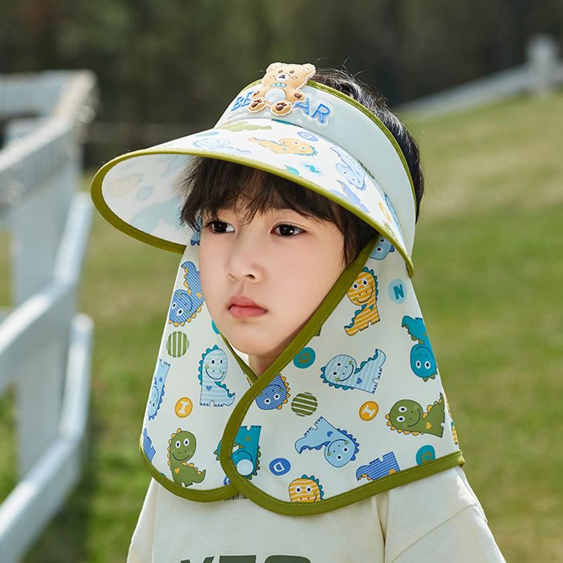 1141 Children's Hat Summer Big Brim Sun Protection Visor Cartoon Cute Boys and Girls with Shawl Empty Top Hat