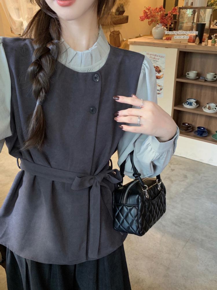 Korean Autumn/Winter Wool Blend Two-Piece Style Loose Shirt for Women