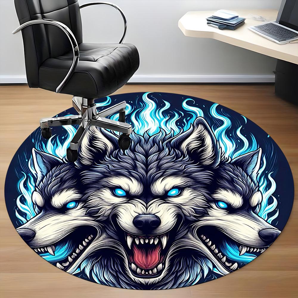1pc Wolf Pack Office Round Area Rug, Under Office Chairs Bedroom Living Room Home Decor, Room Deco