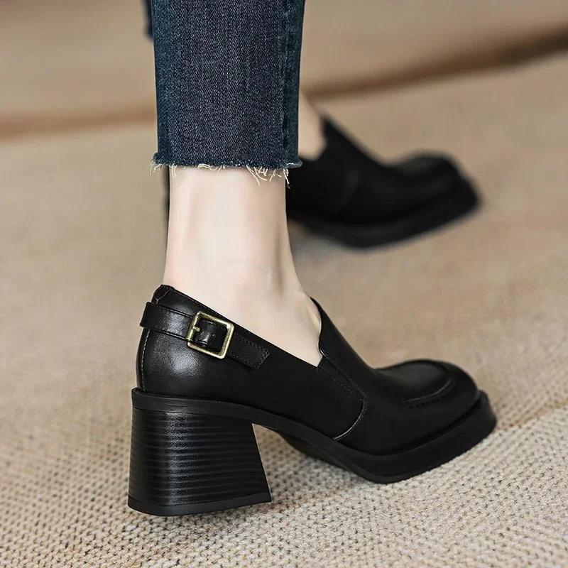 Fashion Women's British Style Leather Shoes 34-40 New Square Head Thick Bottom Thick With Comfortable Commuter Shoes Fashion High Heels